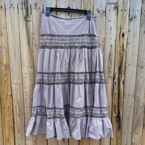 NICOLE FARHI Taupe Maxi Skirt with Crochet Details